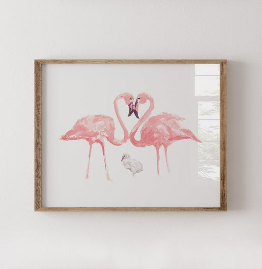 Flamingo Family of 3 Watercolor Art Print - Art Prints - Moon Rock Prints