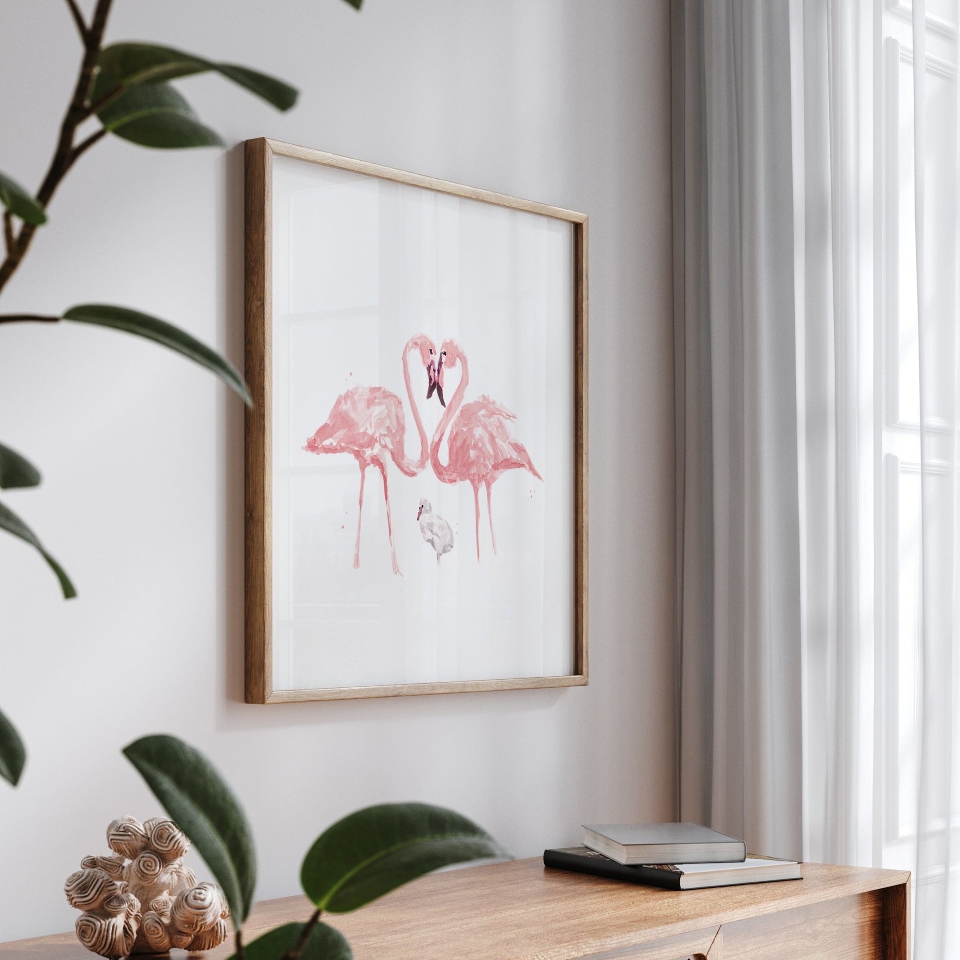 Flamingo Family of 3 Watercolor Art Print - Art Prints - Moon Rock Prints