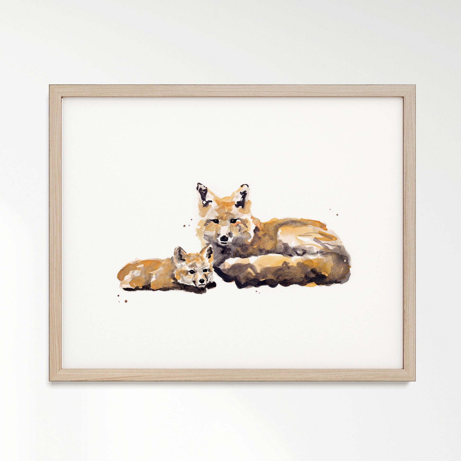 Fox and Baby Fox Woodland Animal Watercolor Art Print - Art Prints - Moon Rock Prints
