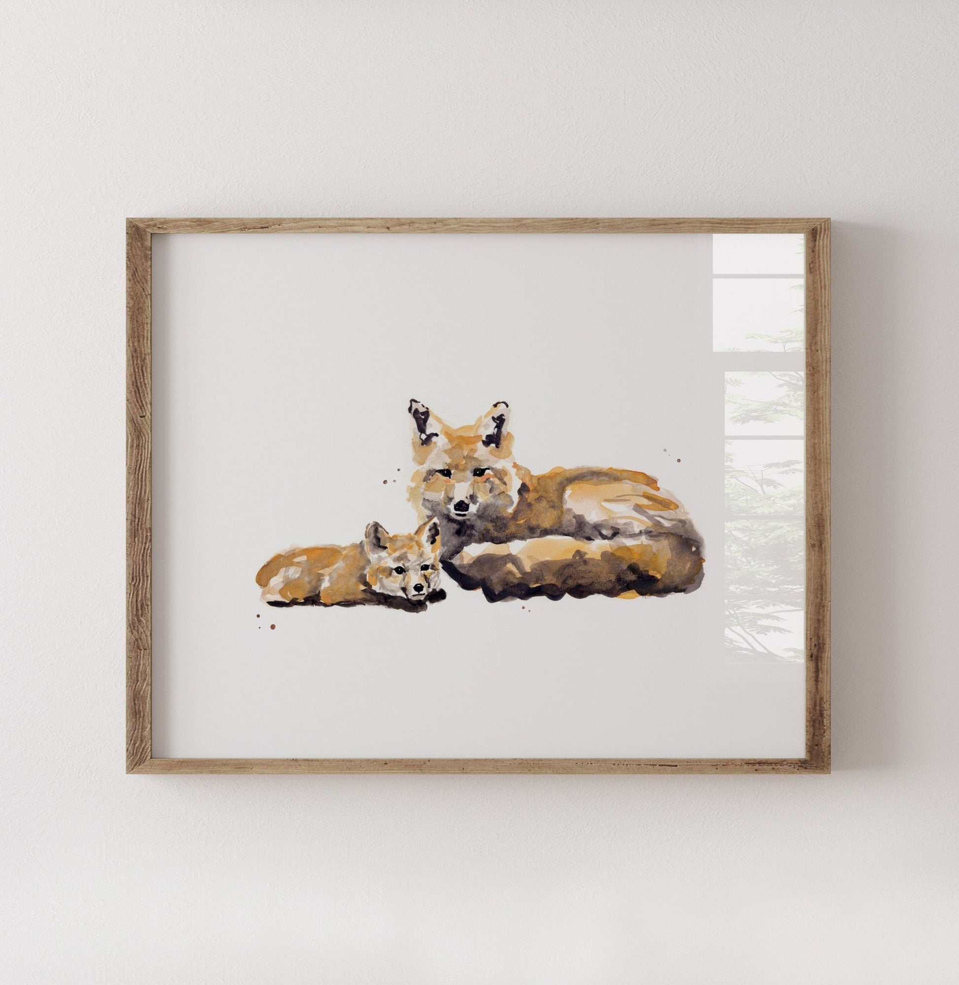 Fox and Baby Fox Woodland Animal Watercolor Art Print - Art Prints - Moon Rock Prints