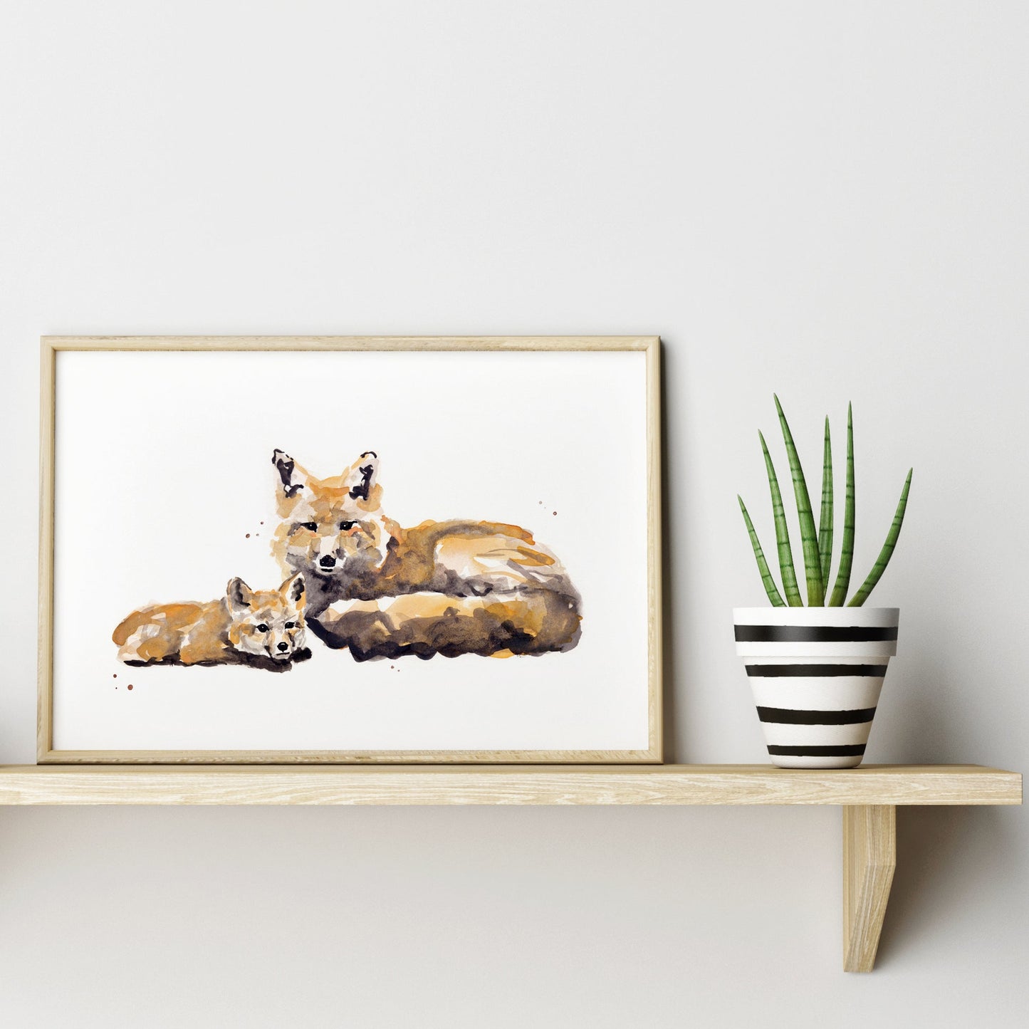 Fox and Baby Fox Woodland Animal Watercolor Art Print - Art Prints - Moon Rock Prints
