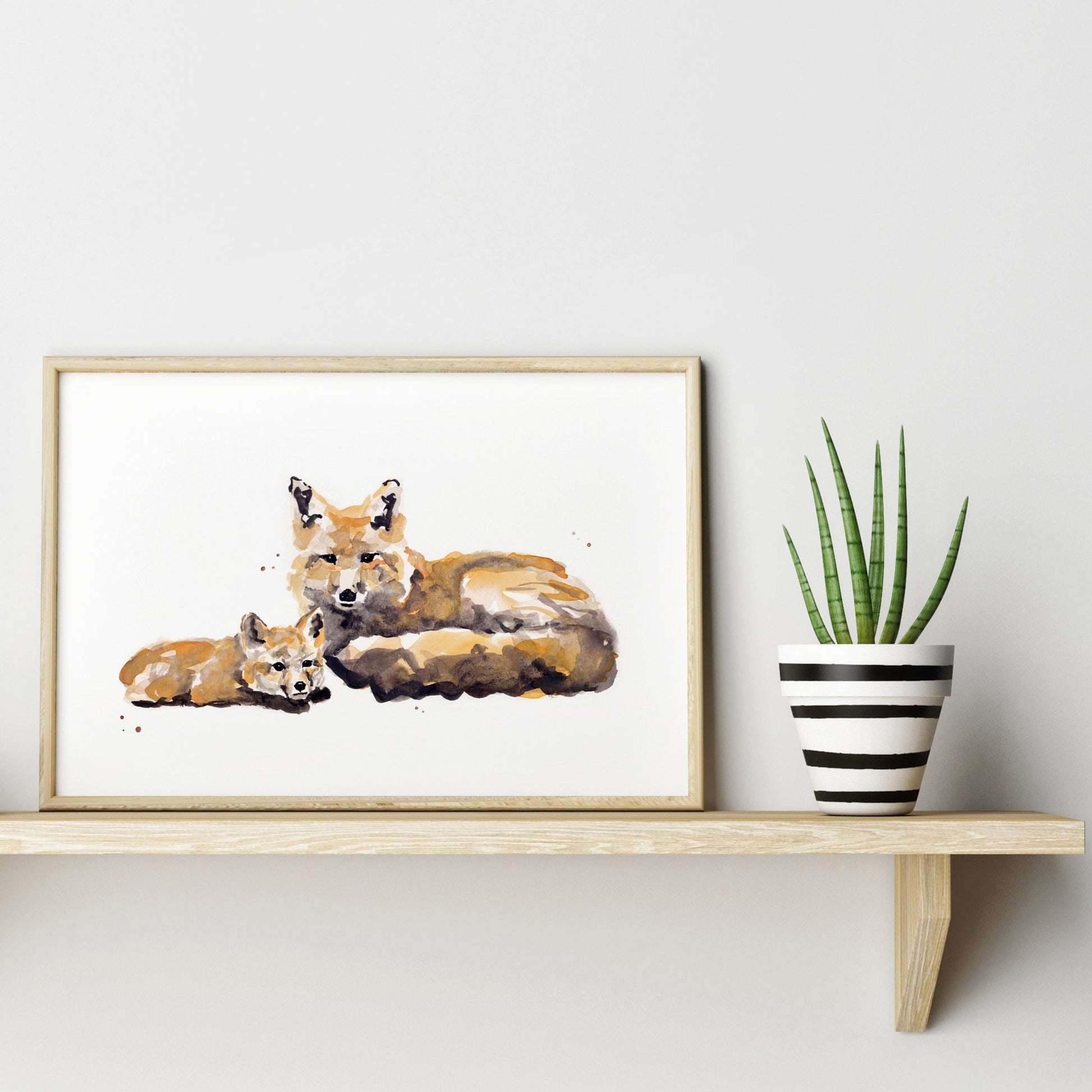 Fox and Baby Fox Woodland Animal Watercolor Art Print - Art Prints - Moon Rock Prints