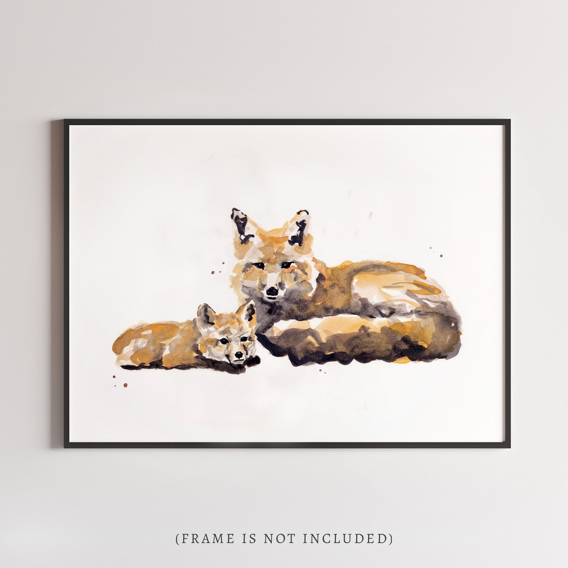 Fox and Baby Fox Woodland Animal Watercolor Art Print - Art Prints - Moon Rock Prints