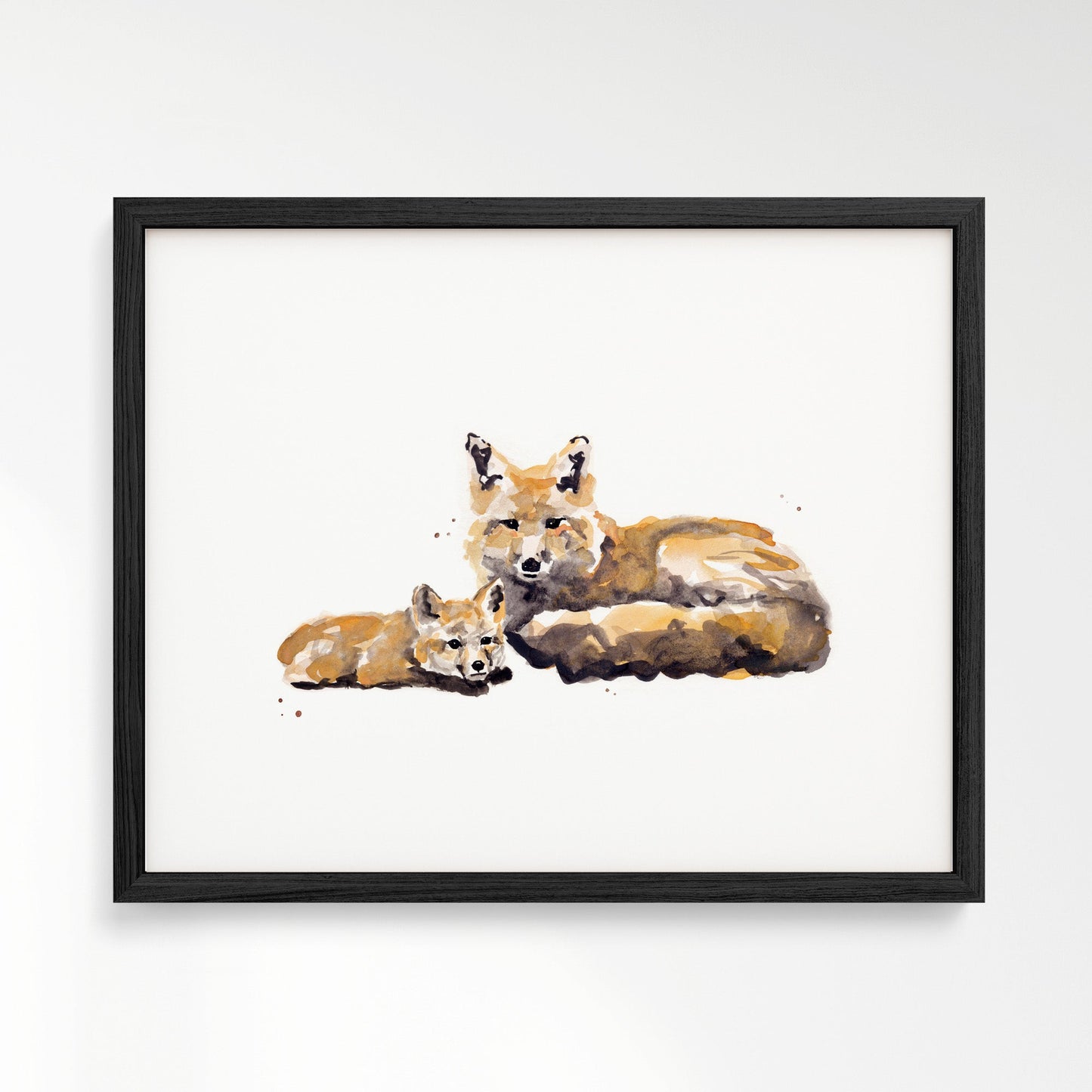 Fox and Baby Fox Woodland Animal Watercolor Art Print - Art Prints - Moon Rock Prints