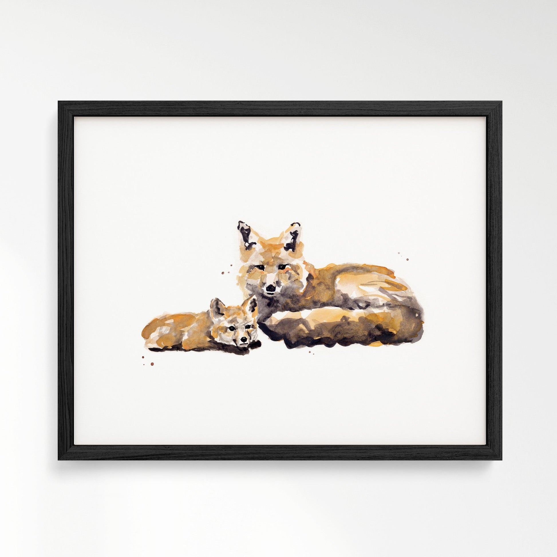 Fox and Baby Fox Woodland Animal Watercolor Art Print - Art Prints - Moon Rock Prints
