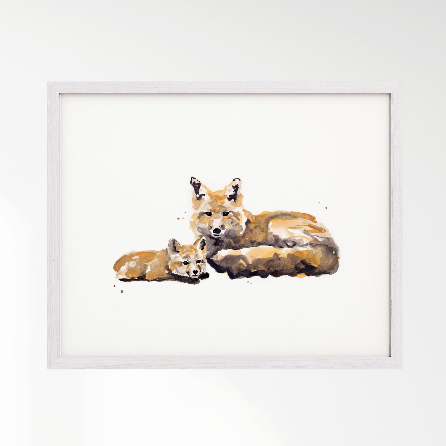 Fox and Baby Fox Woodland Animal Watercolor Art Print - Art Prints - Moon Rock Prints
