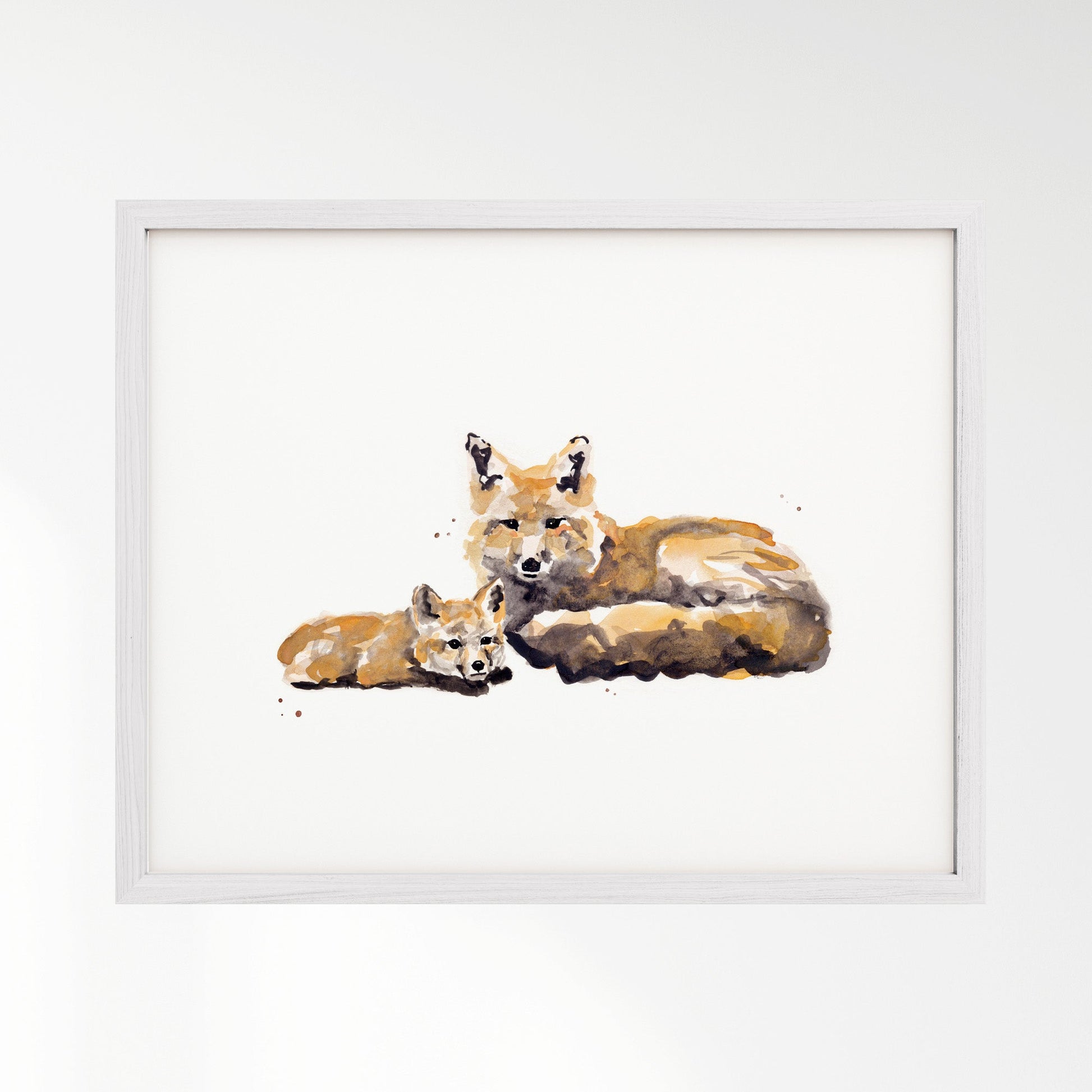 Fox and Baby Fox Woodland Animal Watercolor Art Print - Art Prints - Moon Rock Prints