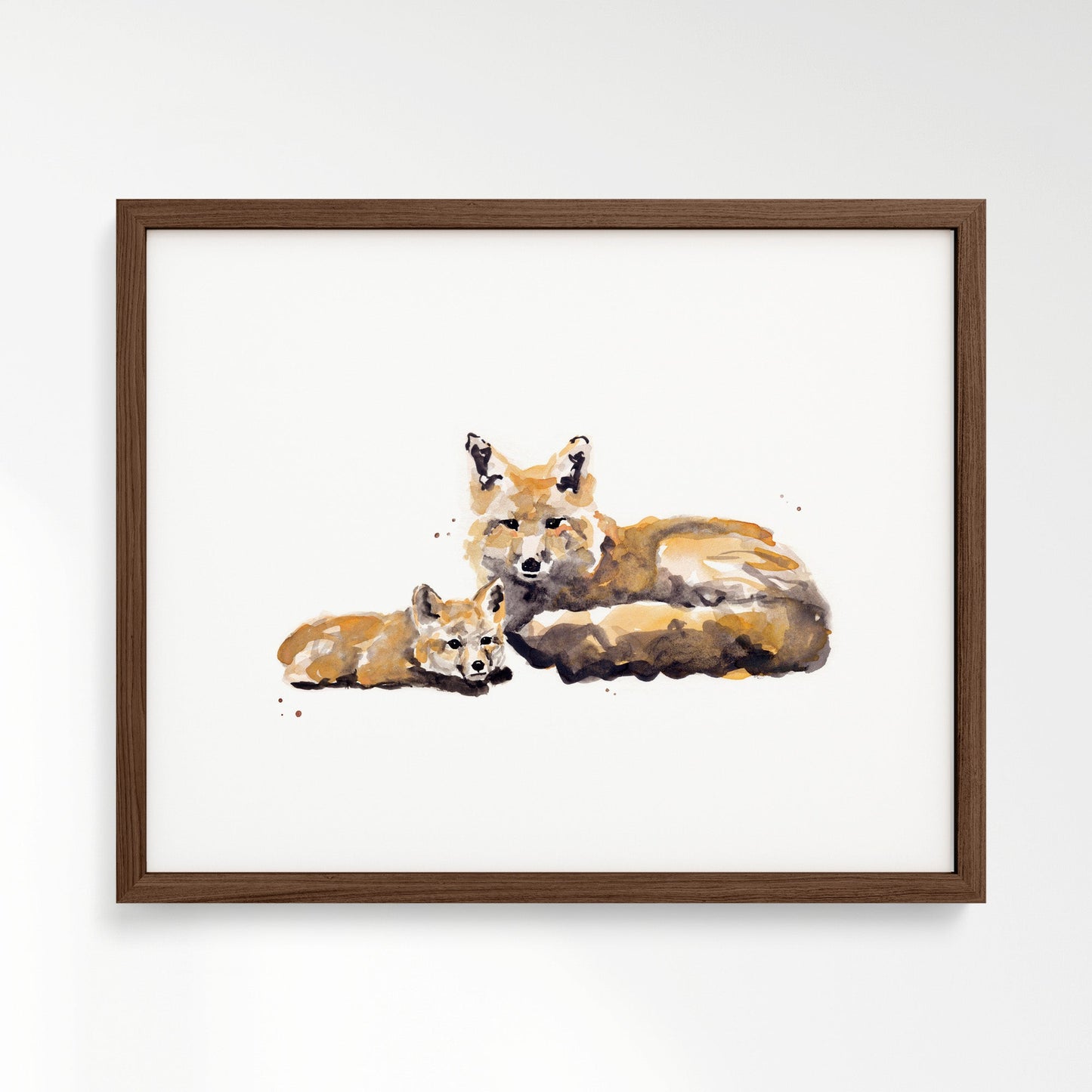 Fox and Baby Fox Woodland Animal Watercolor Art Print - Art Prints - Moon Rock Prints