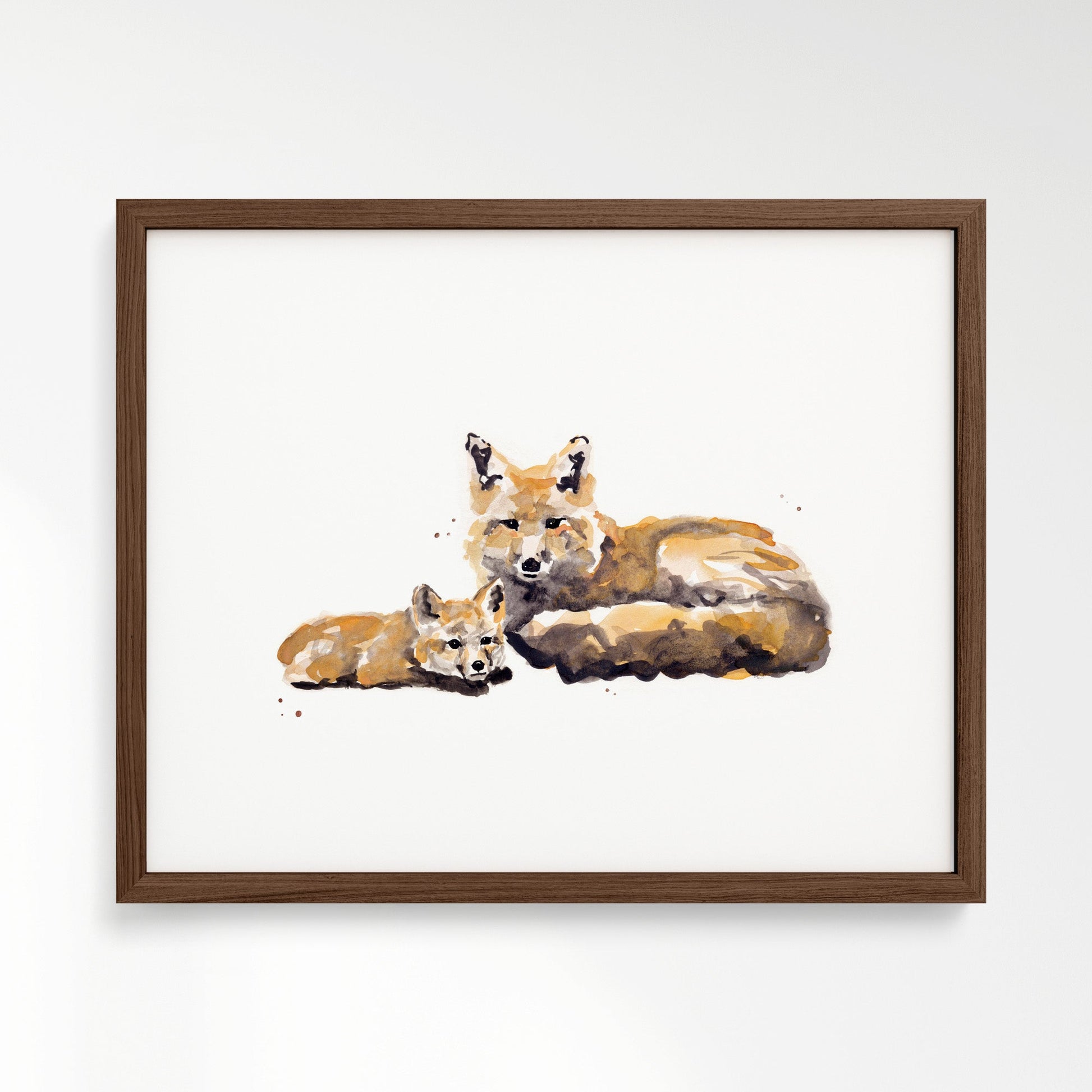 Fox and Baby Fox Woodland Animal Watercolor Art Print - Art Prints - Moon Rock Prints