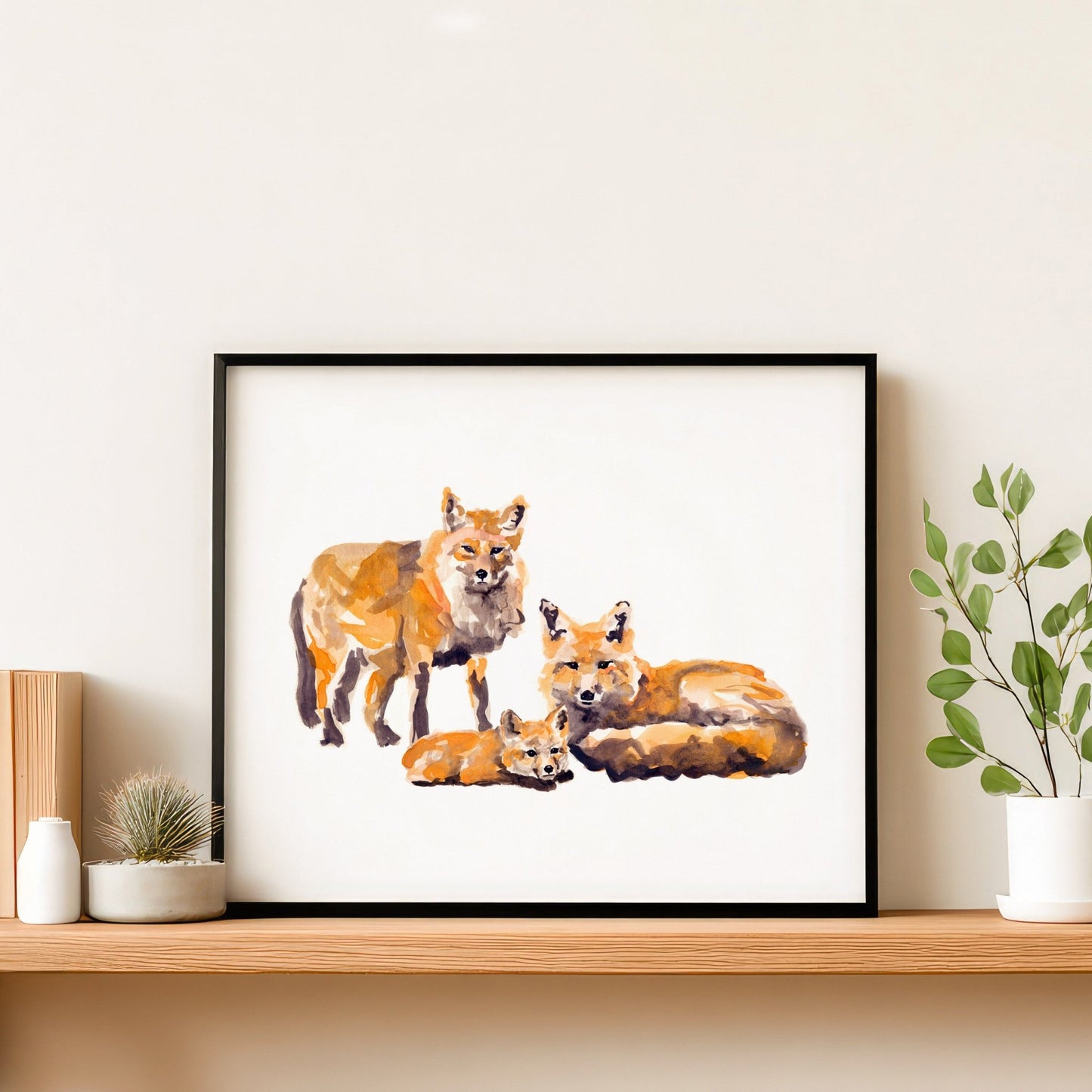 Fox Family of 3 Woodland Animal Watercolor Art Print - Art Prints - Moon Rock Prints