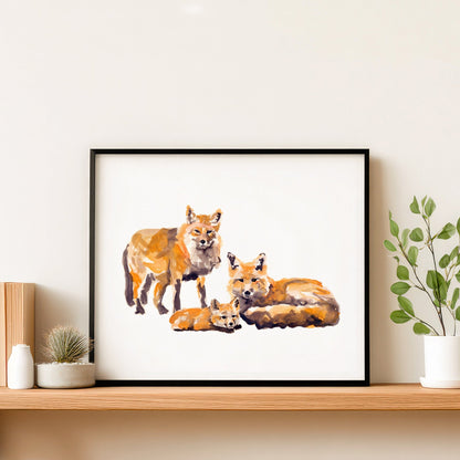 Fox Family of 3 Woodland Animal Watercolor Art Print - Art Prints - Moon Rock Prints