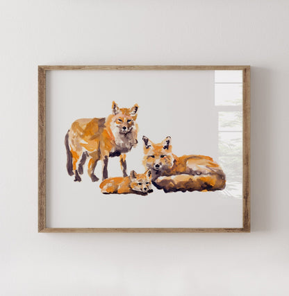 Fox Family of 3 Woodland Animal Watercolor Art Print - Art Prints - Moon Rock Prints