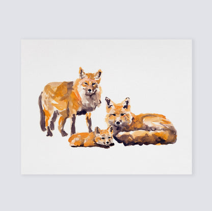 Fox Family of 3 Woodland Animal Watercolor Art Print - Art Prints - Moon Rock Prints
