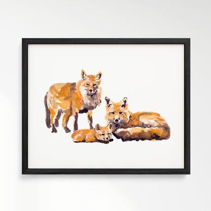Fox Family of 3 Woodland Animal Watercolor Art Print - Art Prints - Moon Rock Prints