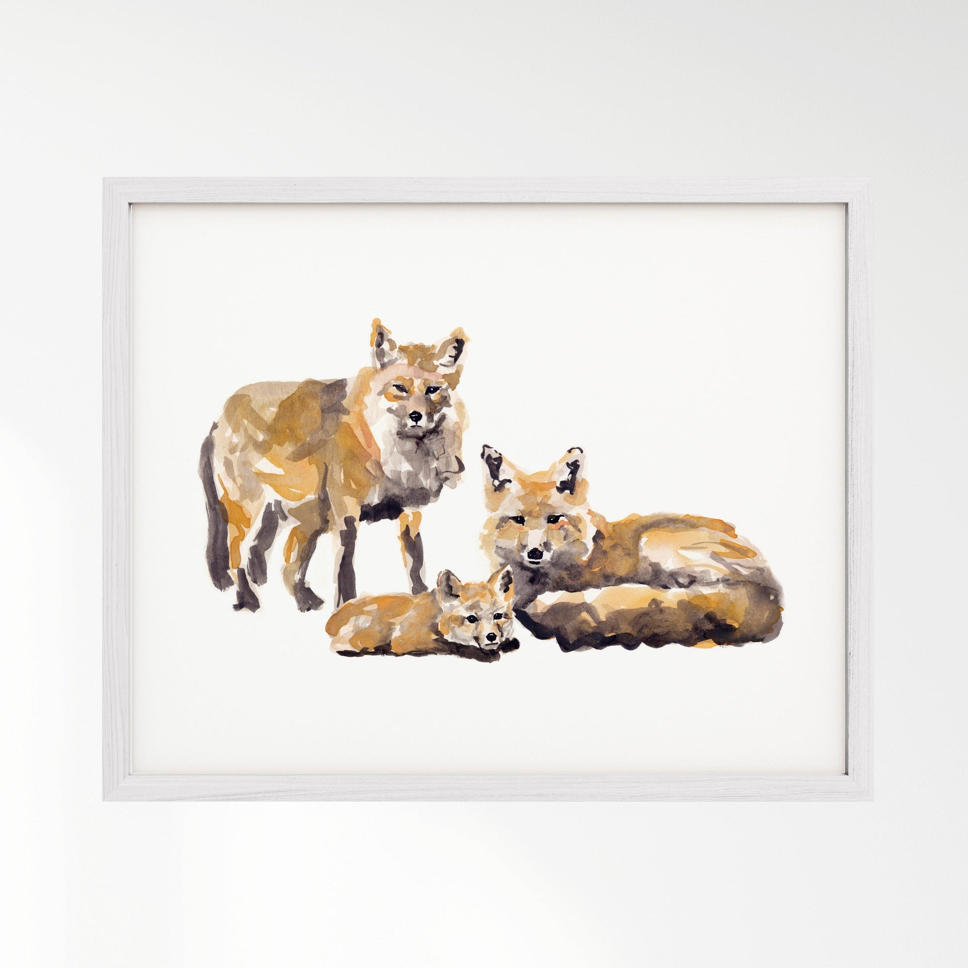 Fox Family of 3 Woodland Animal Watercolor Art Print - Art Prints - Moon Rock Prints