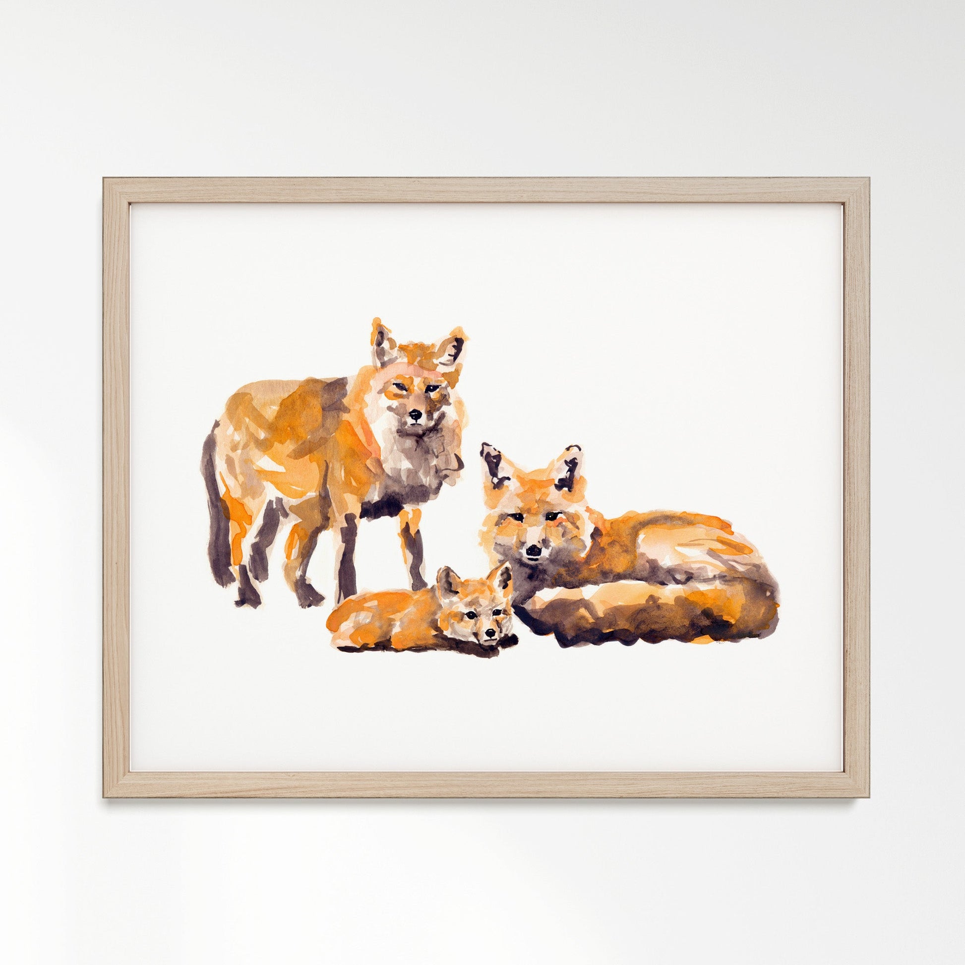 Fox Family of 3 Woodland Animal Watercolor Art Print - Art Prints - Moon Rock Prints