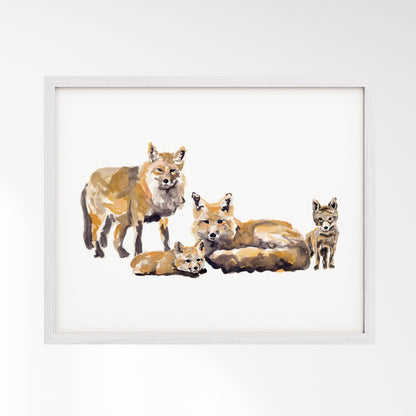 Fox Family of 4 Woodland Animal Watercolor Art Print - Art Prints - Moon Rock Prints