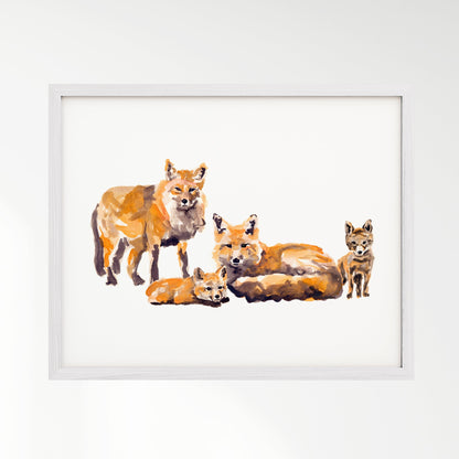 Fox Family of 4 Woodland Animal Watercolor Art Print - Art Prints - Moon Rock Prints