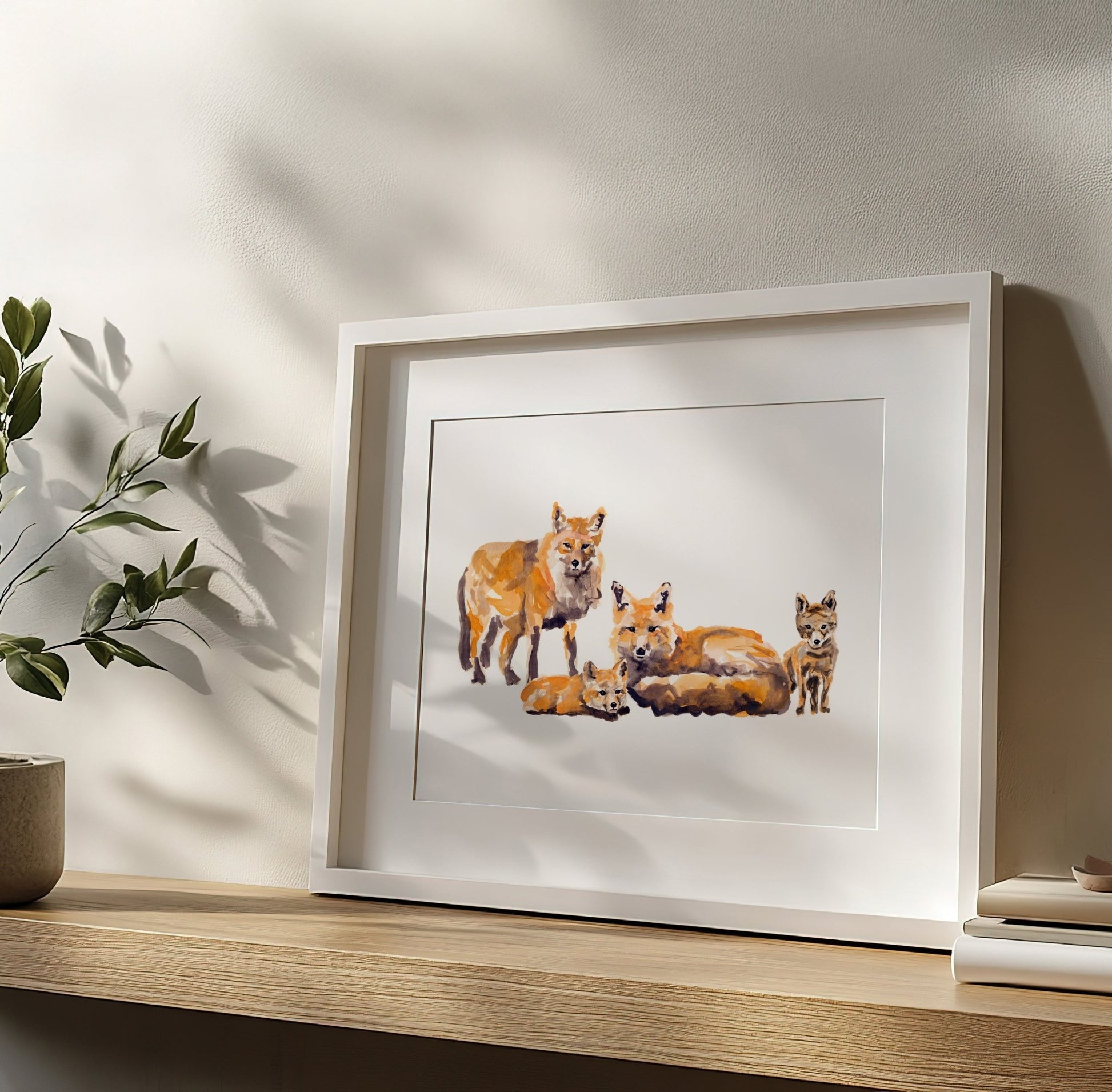 Fox Family of 4 Woodland Animal Watercolor Art Print - Art Prints - Moon Rock Prints