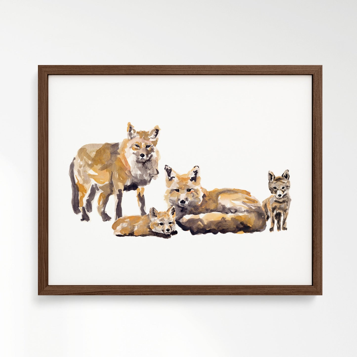 Fox Family of 4 Woodland Animal Watercolor Art Print - Art Prints - Moon Rock Prints
