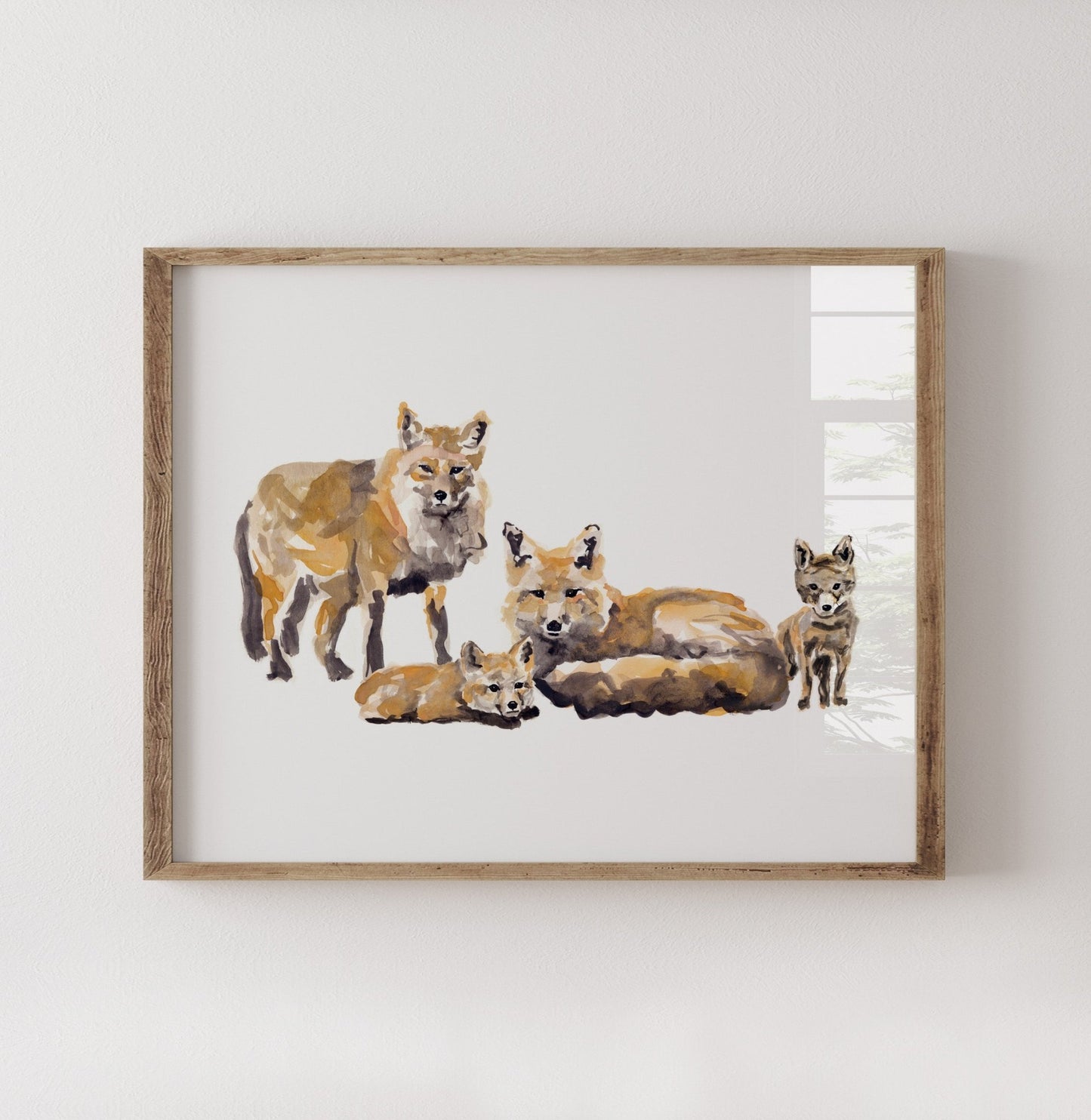 Fox Family of 4 Woodland Animal Watercolor Art Print - Art Prints - Moon Rock Prints