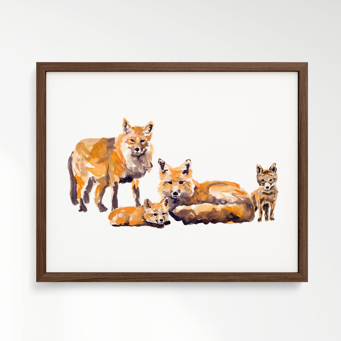 Fox Family of 4 Woodland Animal Watercolor Art Print - Art Prints - Moon Rock Prints