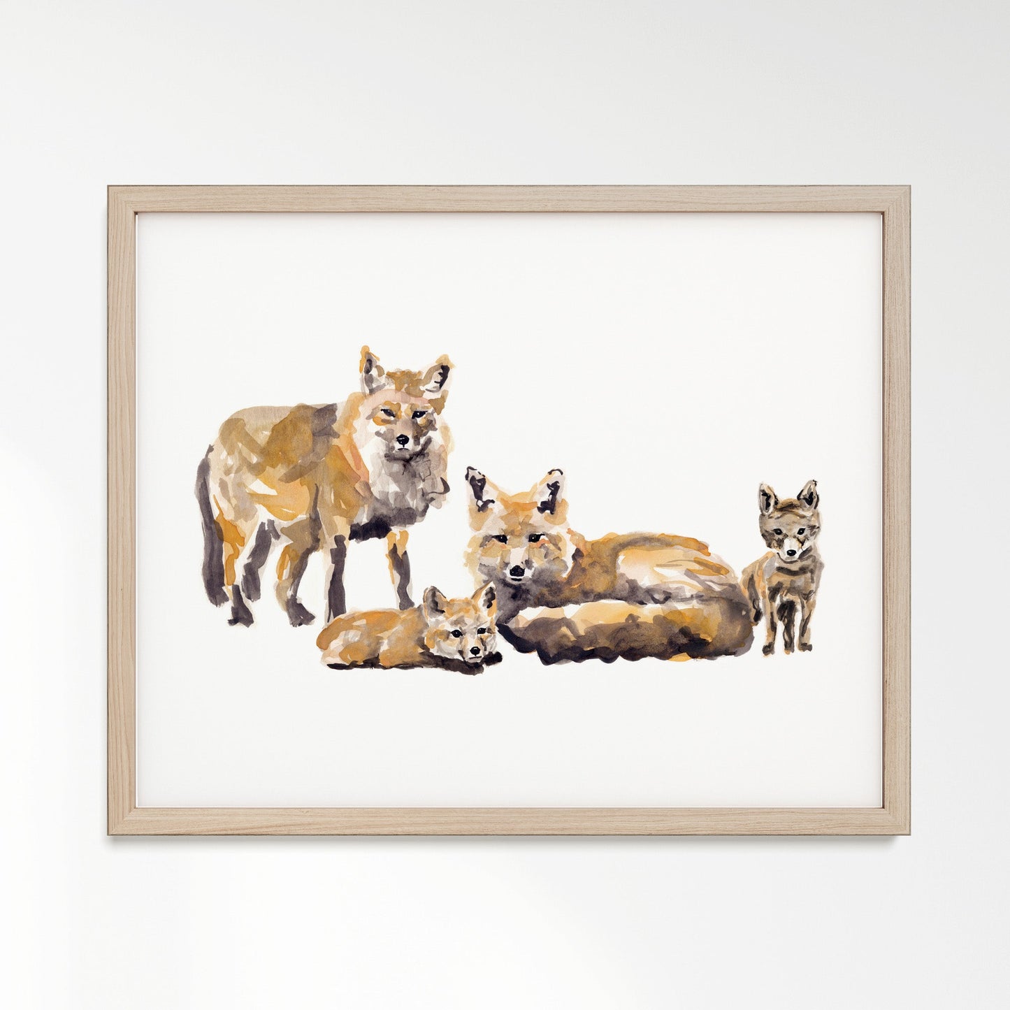 Fox Family of 4 Woodland Animal Watercolor Art Print - Art Prints - Moon Rock Prints