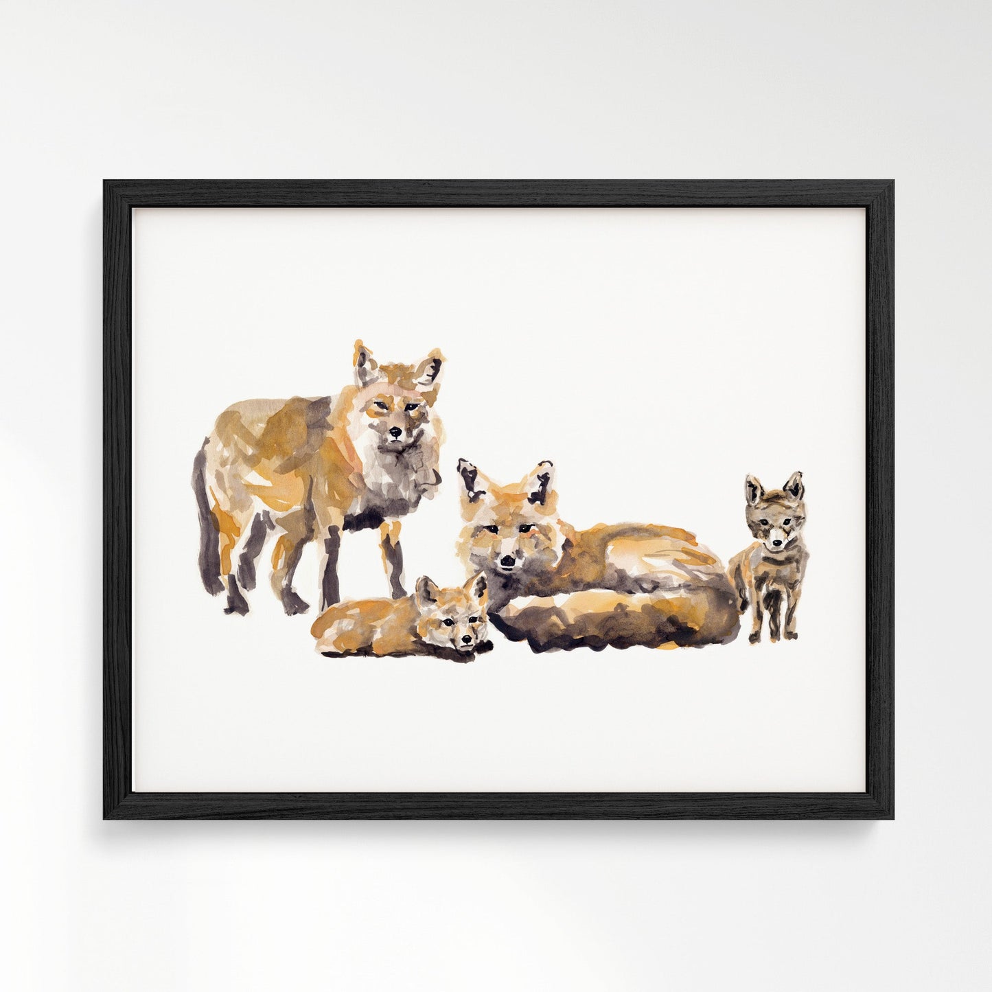 Fox Family of 4 Woodland Animal Watercolor Art Print - Art Prints - Moon Rock Prints