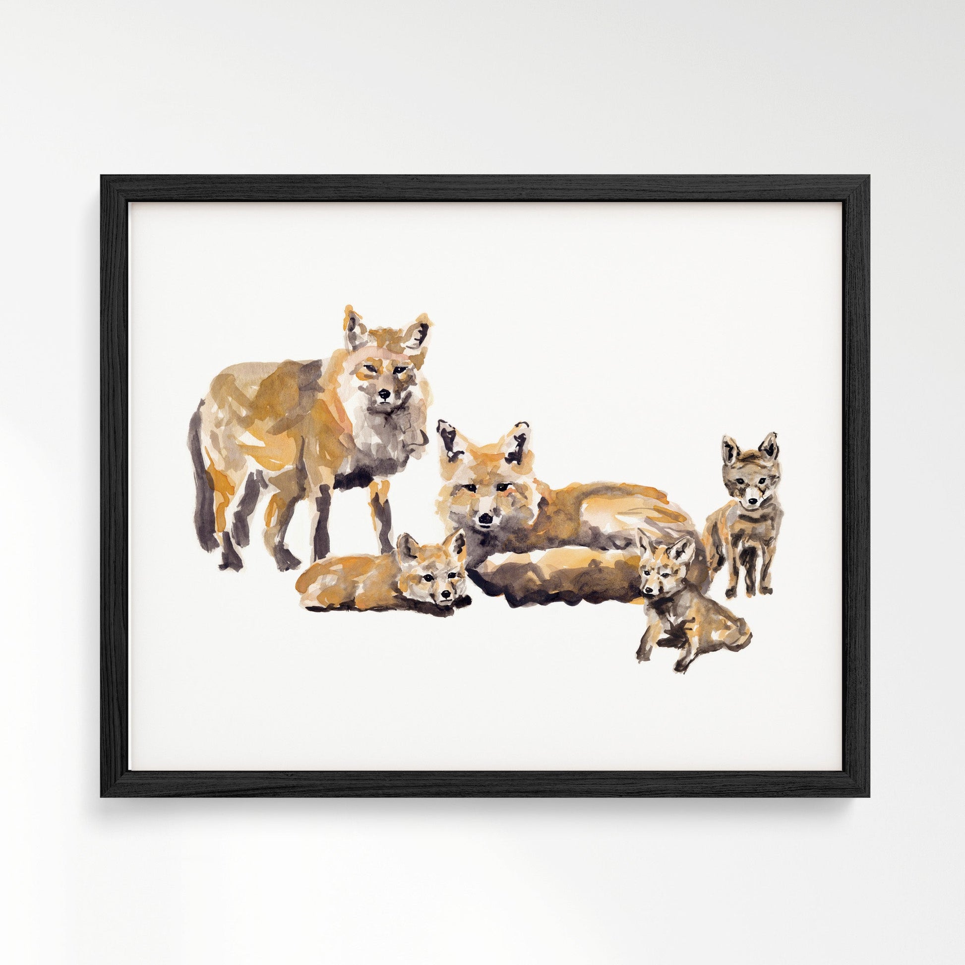 Fox Family of 5 Woodland Animal Watercolor Art Print - Art Prints - Moon Rock Prints