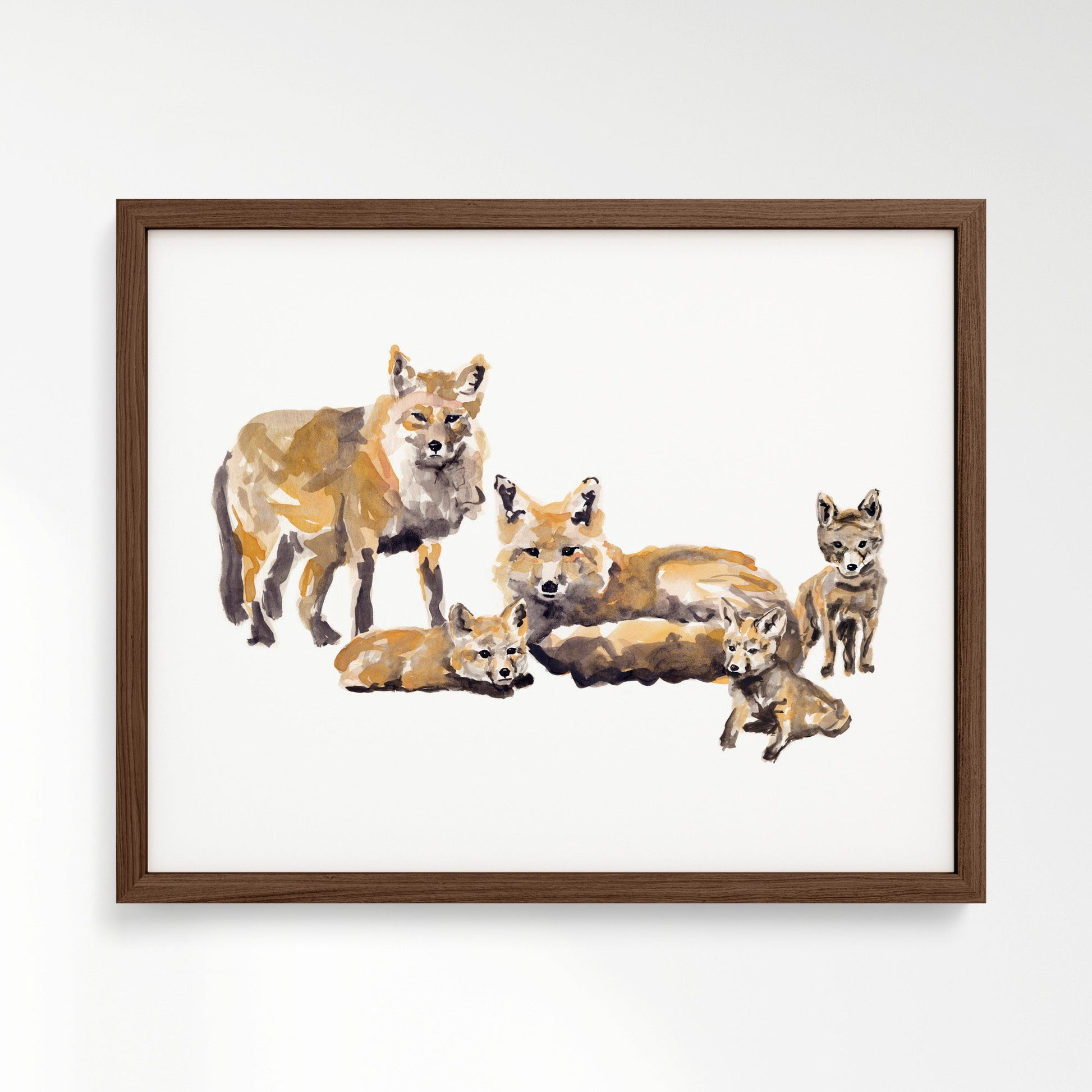 Fox Family of 5 Woodland Animal Watercolor Art Print - Art Prints - Moon Rock Prints