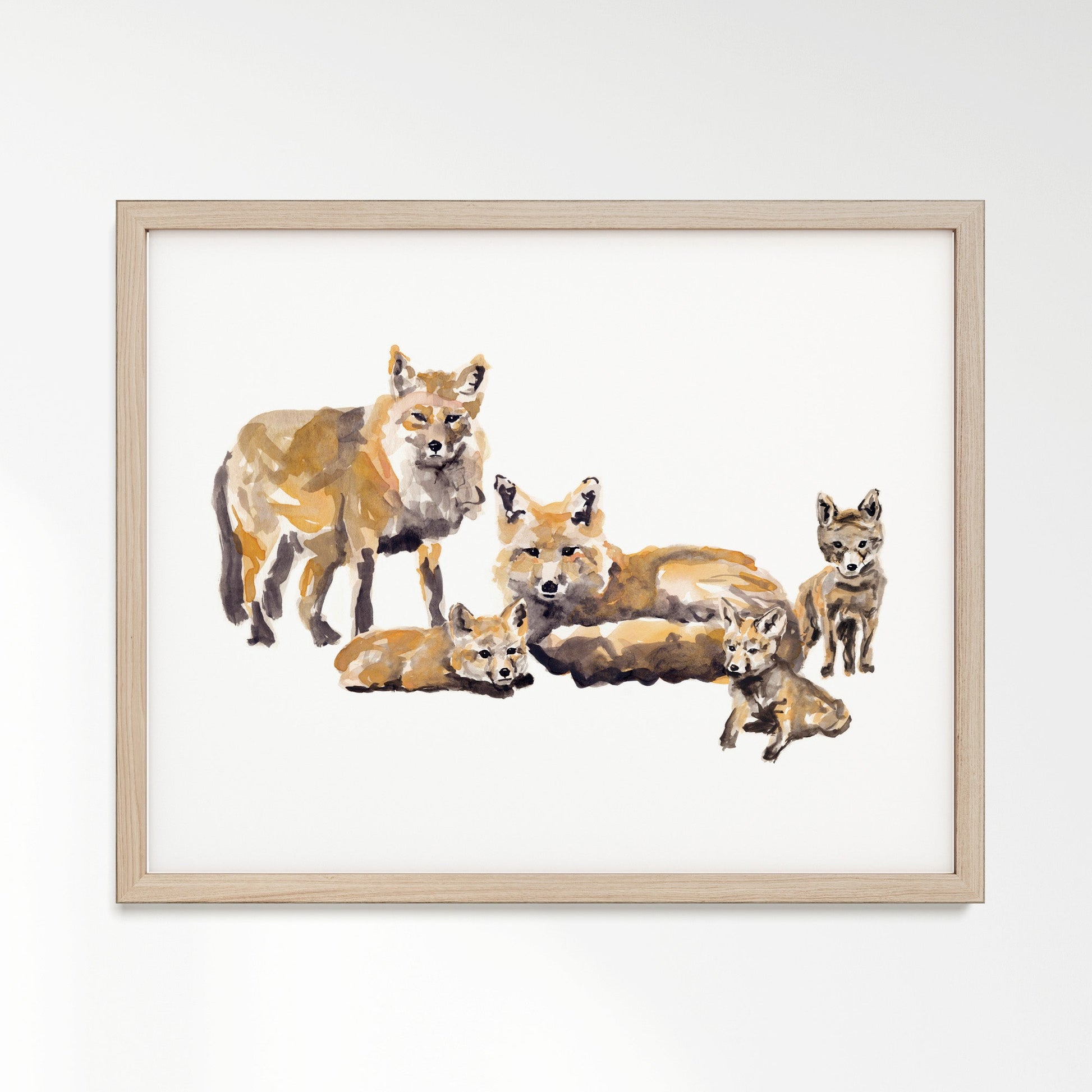 Fox Family of 5 Woodland Animal Watercolor Art Print - Art Prints - Moon Rock Prints