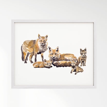 Fox Family of 5 Woodland Animal Watercolor Art Print - Art Prints - Moon Rock Prints