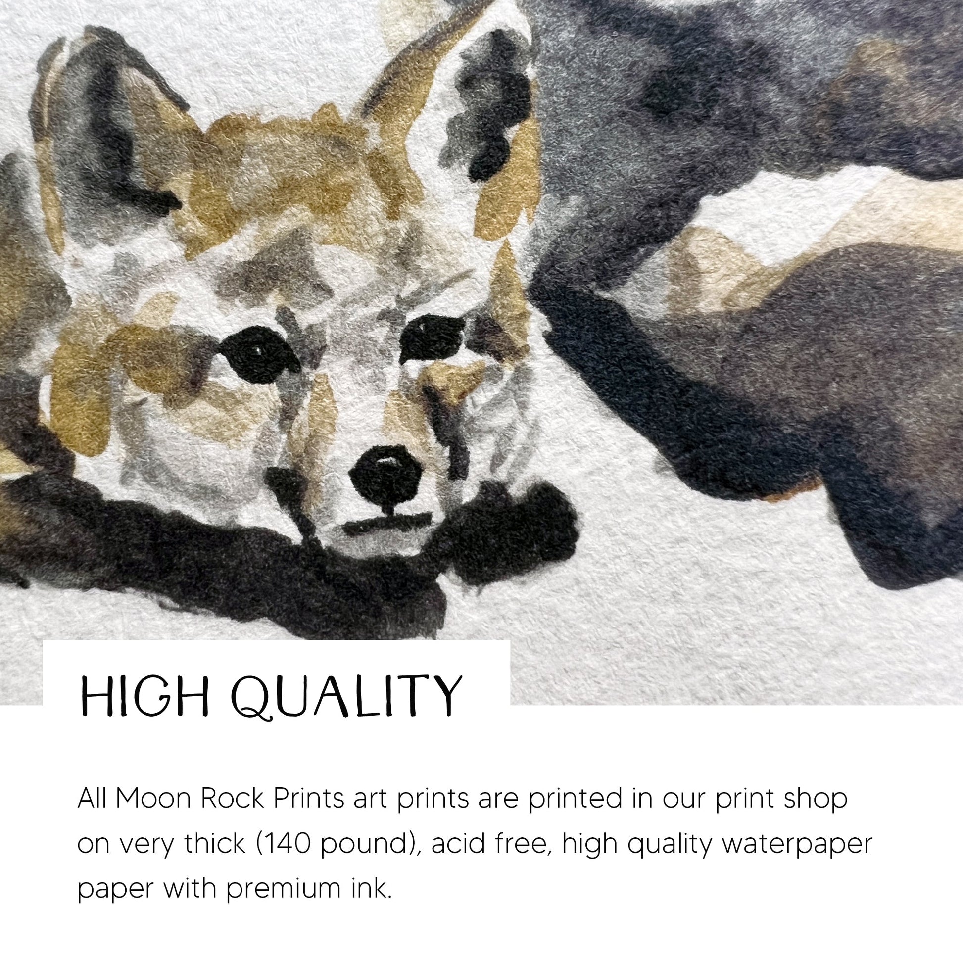 Fox with Two Fox Pups Woodland Animal Watercolor Art Print - Art Prints - Moon Rock Prints