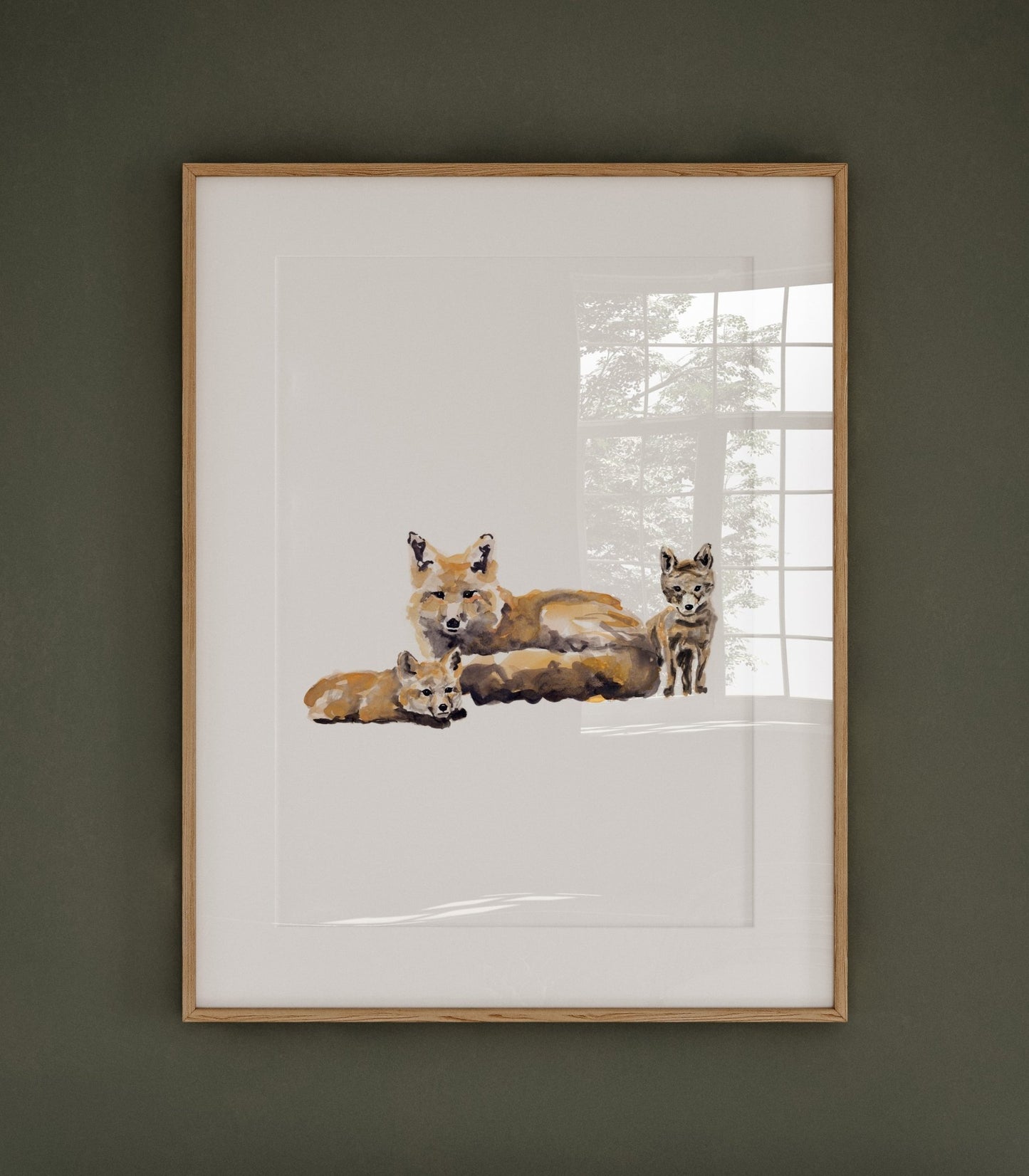 Fox with Two Fox Pups Woodland Animal Watercolor Art Print - Art Prints - Moon Rock Prints
