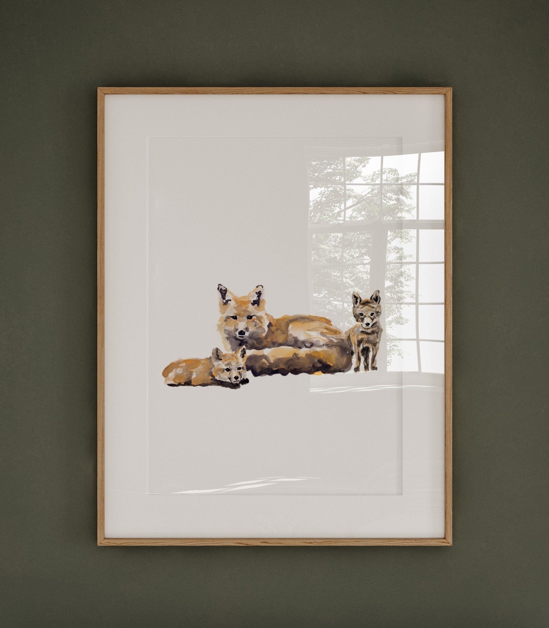 Fox with Two Fox Pups Woodland Animal Watercolor Art Print - Art Prints - Moon Rock Prints