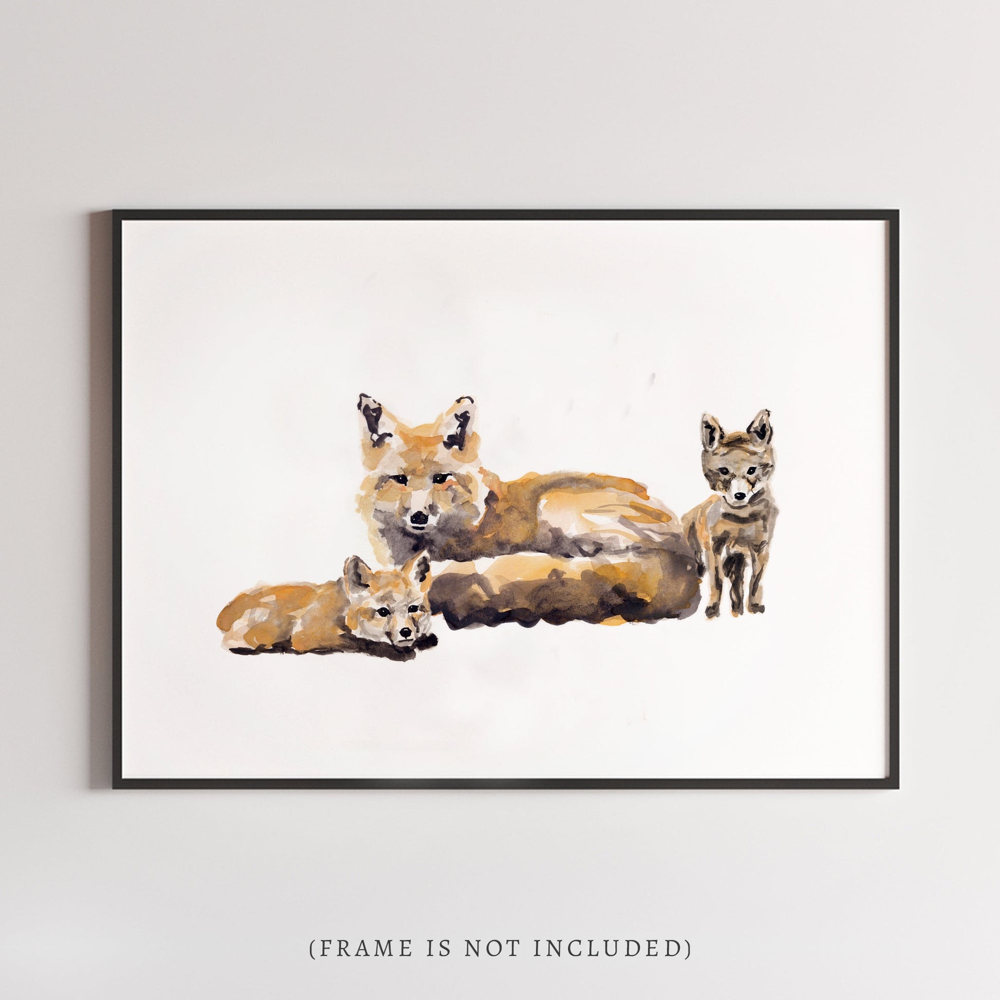 Fox with Two Fox Pups Woodland Animal Watercolor Art Print - Art Prints - Moon Rock Prints