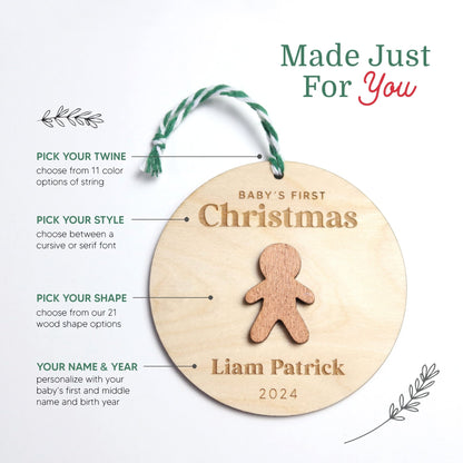 Gingerbread Boy Baby's First Christmas Ornament Personalized - Holiday Ornaments - Moon Rock Prints