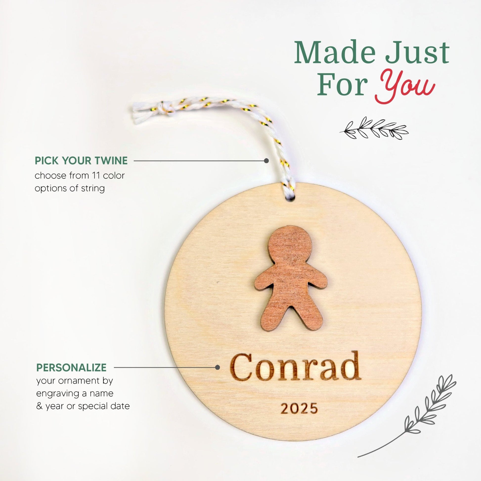 Gingerbread Boy Personalized Ornament - Holiday Ornaments - Moon Rock Prints