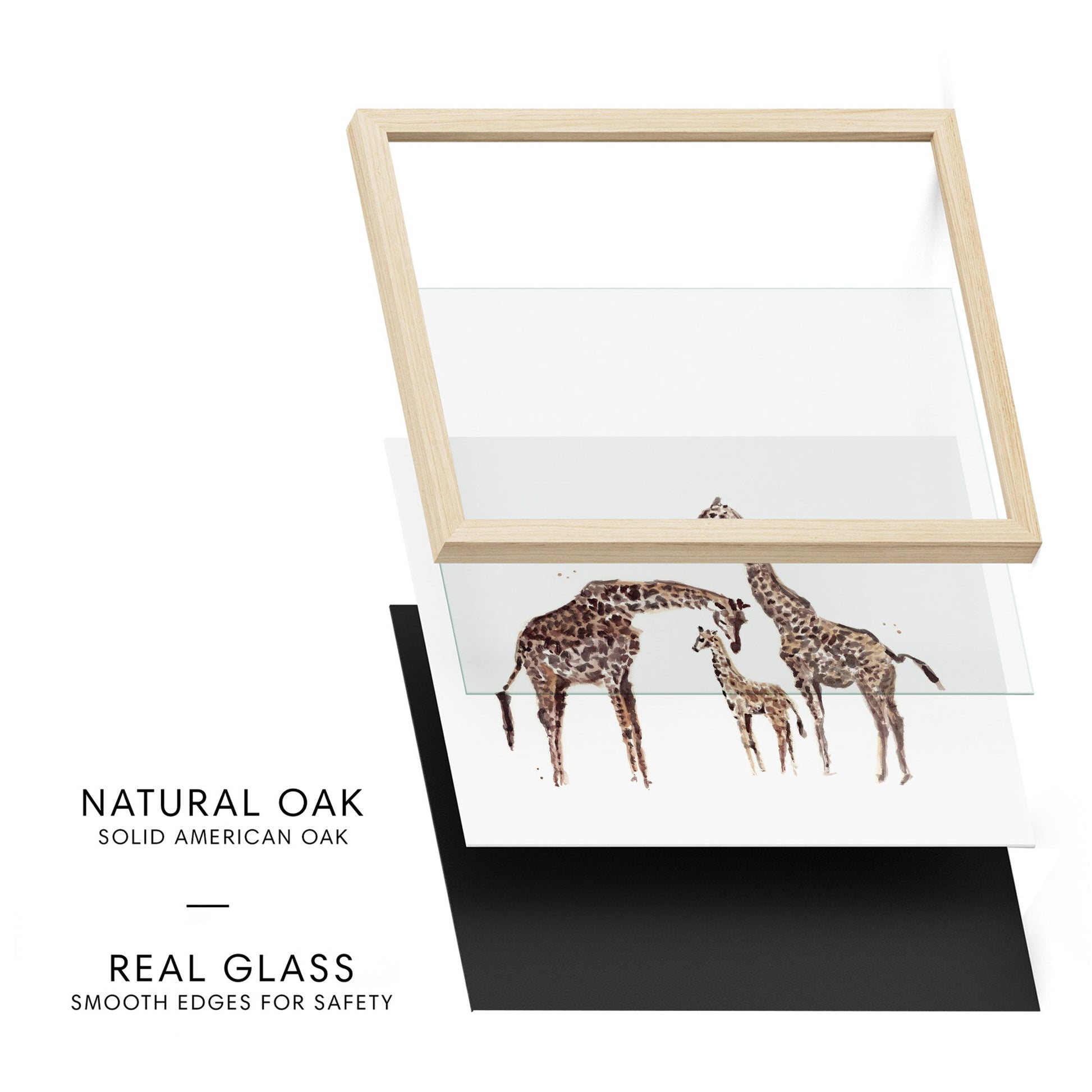 Giraffe Family of 3 Safari Animal Watercolor Art Print - Art Prints - Moon Rock Prints