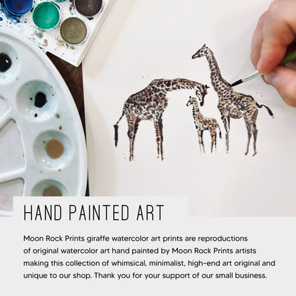 Giraffe Family of 3 Safari Animal Watercolor Art Print - Art Prints - Moon Rock Prints