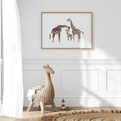 Giraffe Family of 3 Safari Animal Watercolor Art Print - Art Prints - Moon Rock Prints