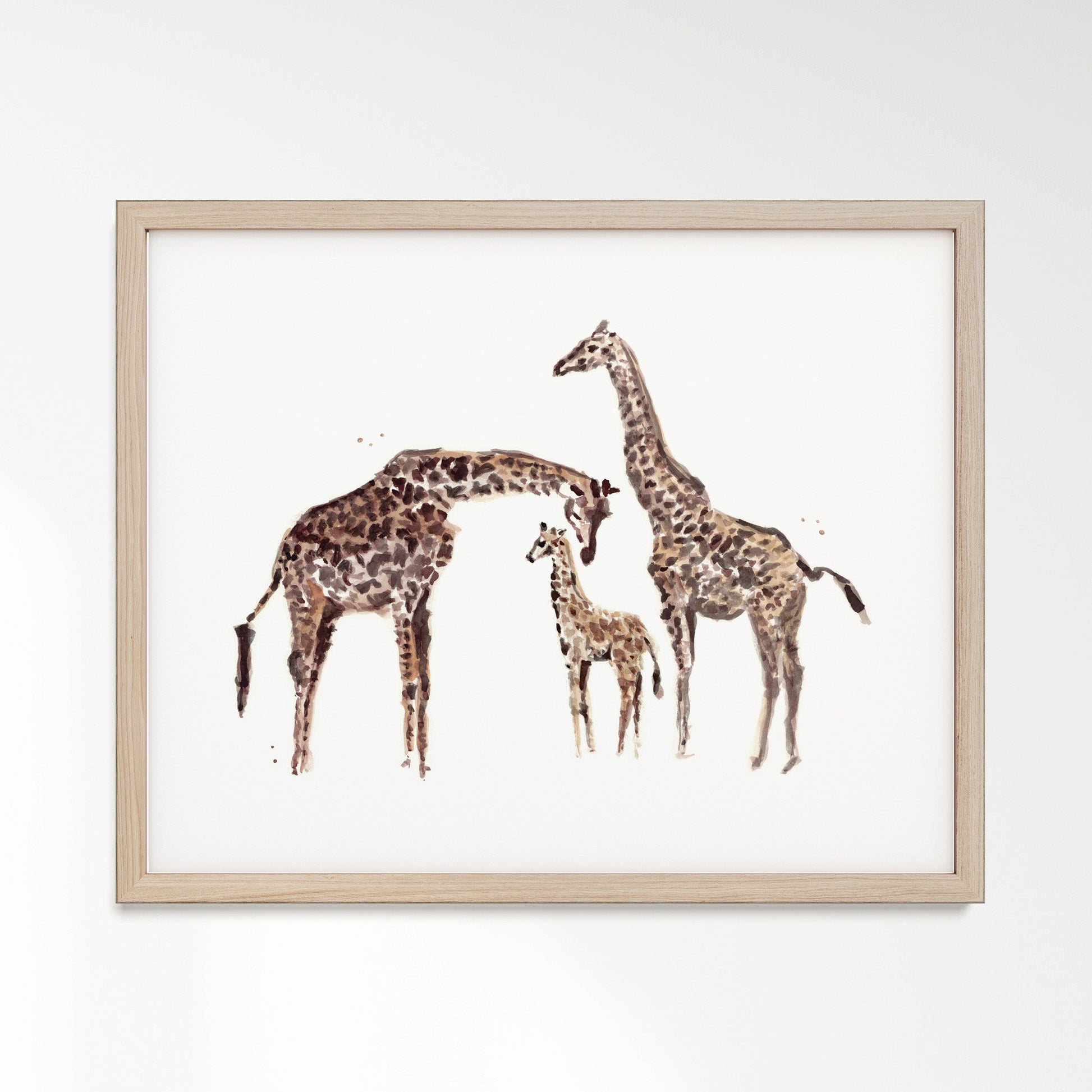 Giraffe Family of 3 Watercolor Art Print - Art Prints - Moon Rock Prints
