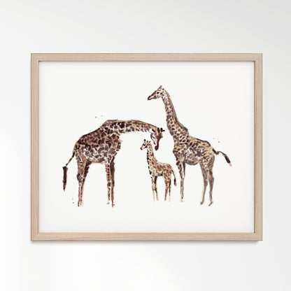 Giraffe Family of 3 Watercolor Art Print - Art Prints - Moon Rock Prints
