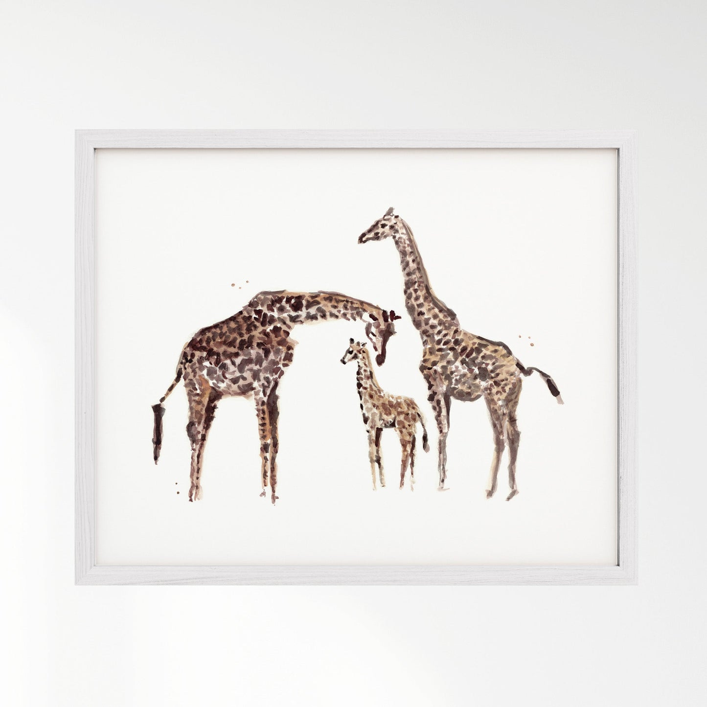Giraffe Family of 3 Watercolor Art Print - Art Prints - Moon Rock Prints