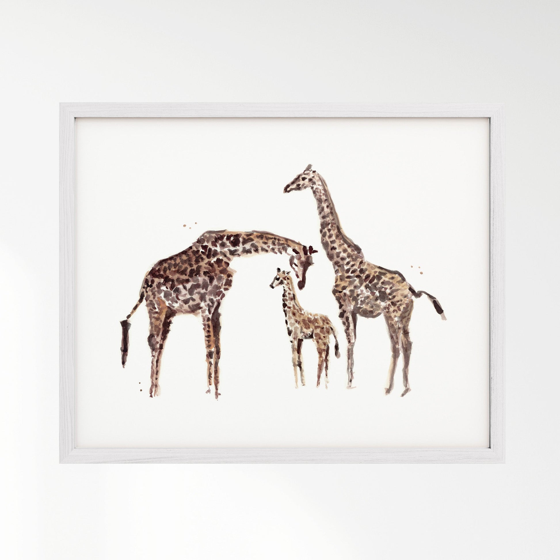 Giraffe Family of 3 Watercolor Art Print - Art Prints - Moon Rock Prints