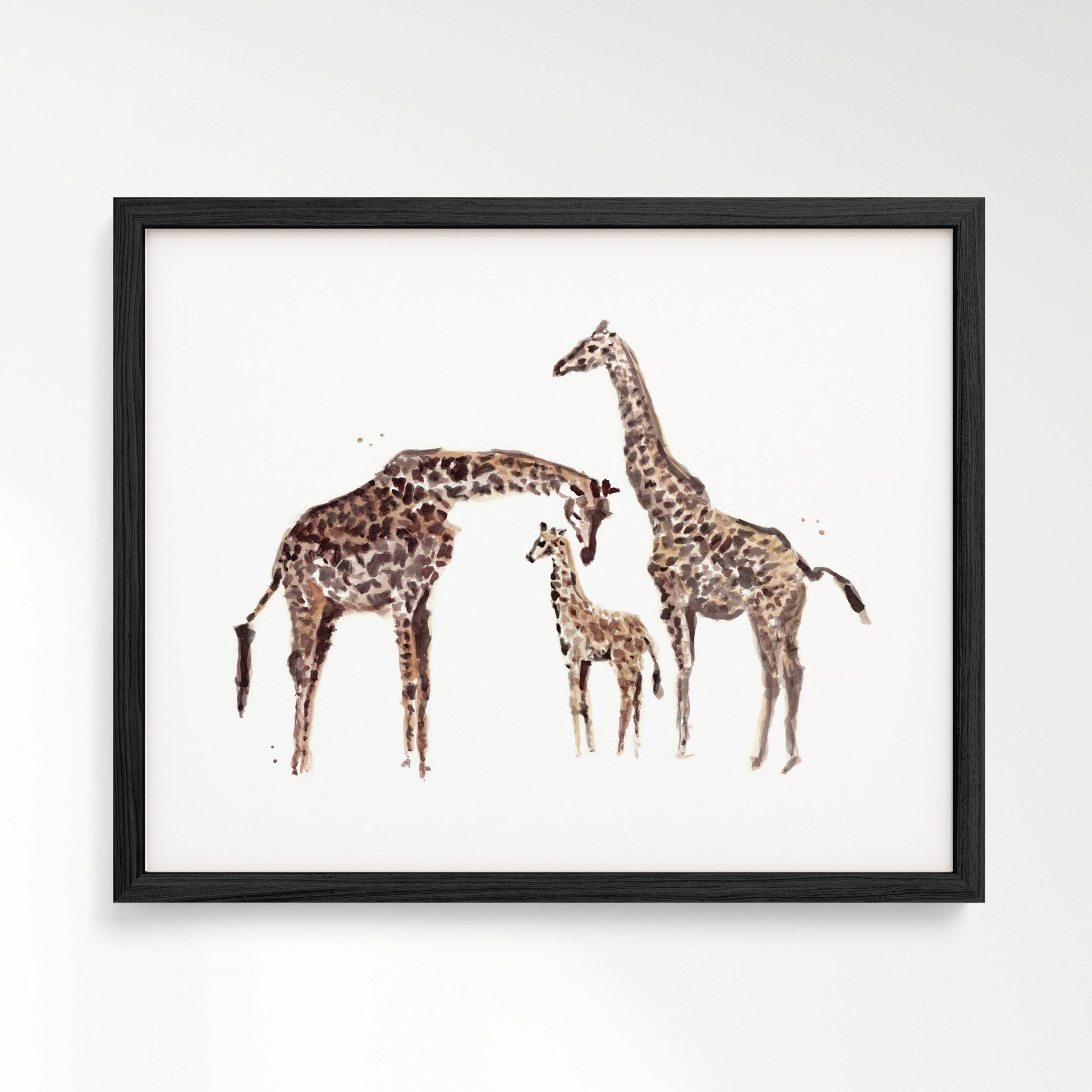 Giraffe Family of 3 Watercolor Art Print - Art Prints - Moon Rock Prints