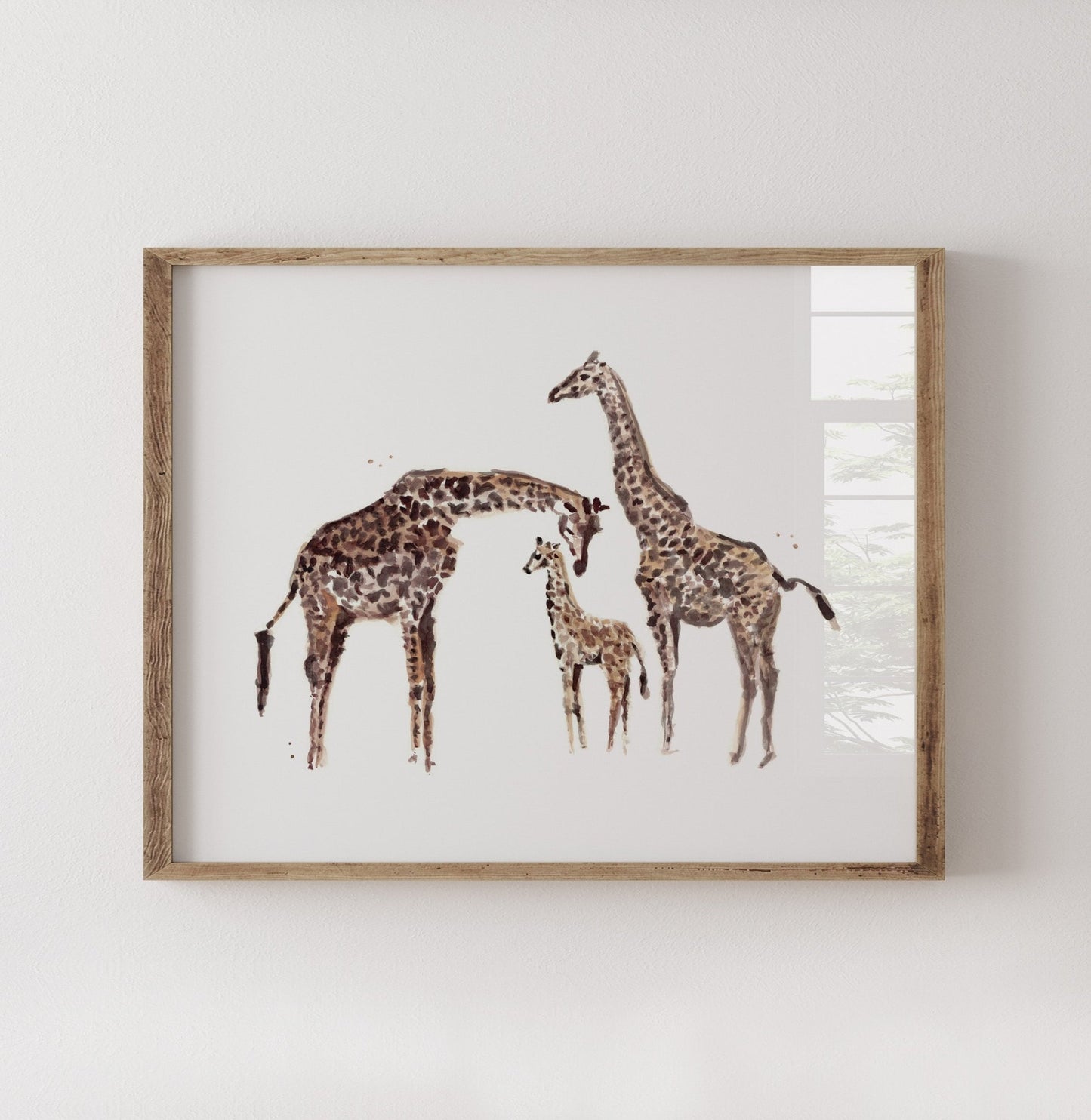 Giraffe Family of 3 Watercolor Art Print - Art Prints - Moon Rock Prints