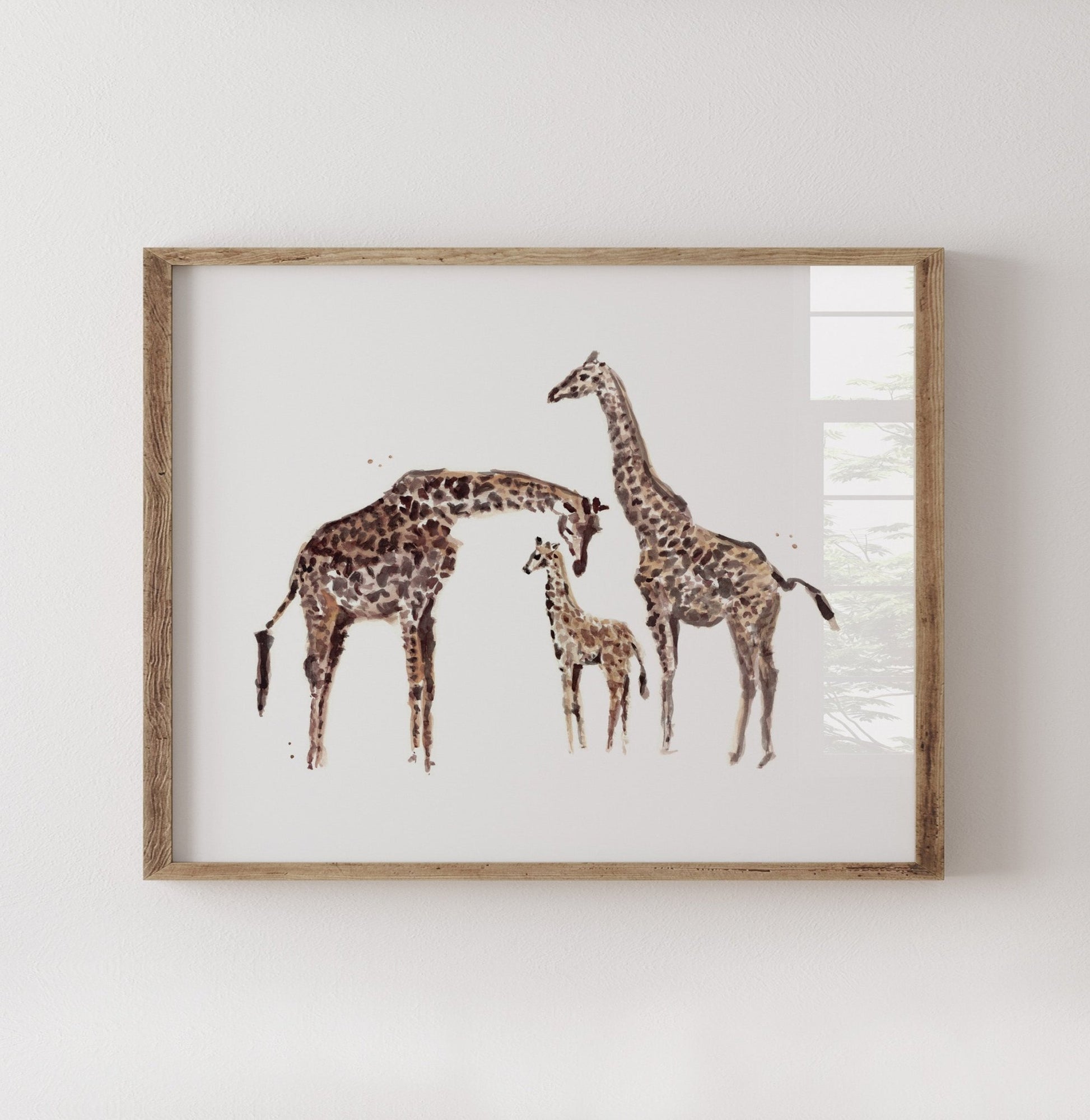 Giraffe Family of 3 Watercolor Art Print - Art Prints - Moon Rock Prints