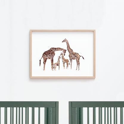 Giraffe Family of 4 Safari Animal Watercolor Art Print - Art Prints - Moon Rock Prints