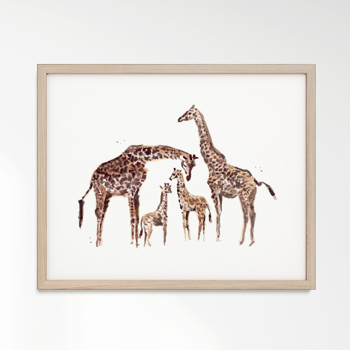 Giraffe Family of 4 Watercolor Art Print - Art Prints - Moon Rock Prints
